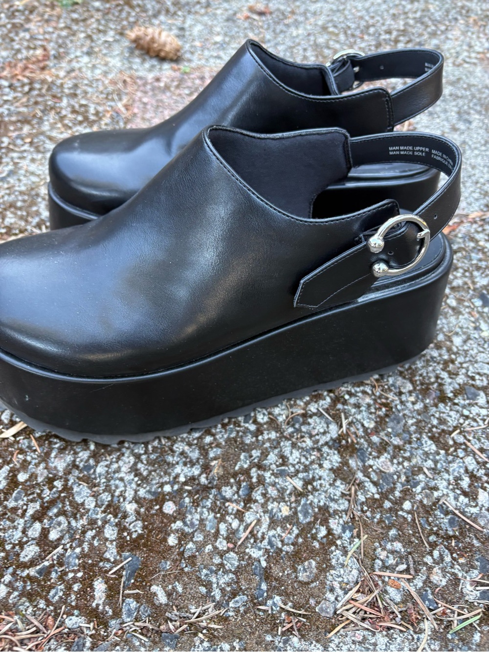 Black Platform Slingback Clog with Silver Buckle - Women
